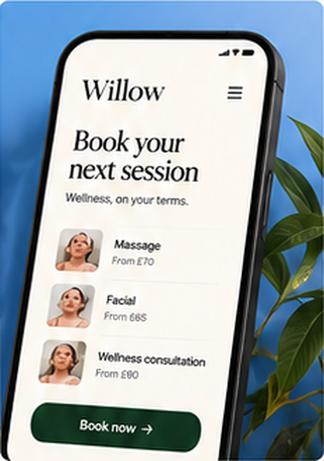 Concept wellness booking mobile app on a phone